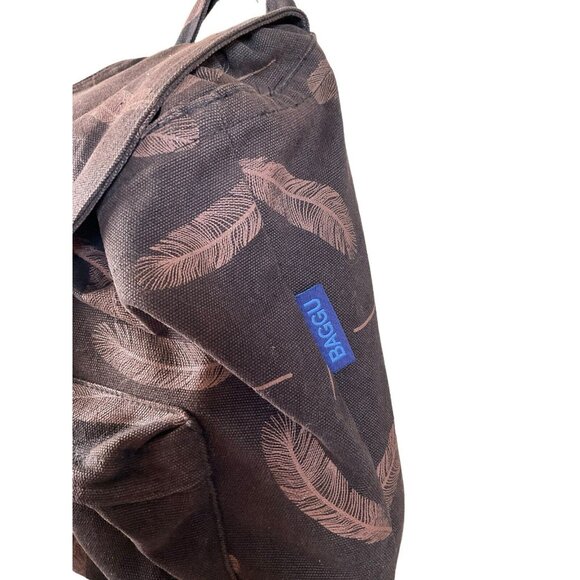 BAGGU  Black/Brown Feathers 100% Recycled Cotton Canvas Drawstring Backpack - Picture 4 of 10